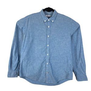 Gustin Blue Button Down Shirt Long Sleeve Button Up Cotton Size XL